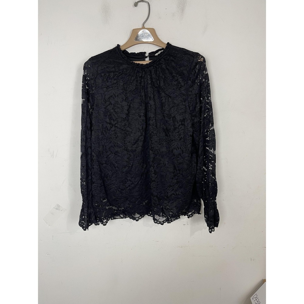 Zac & Rachel Blouse Women Large Black Lace Gothic Dark Romantic Coquette Cottage